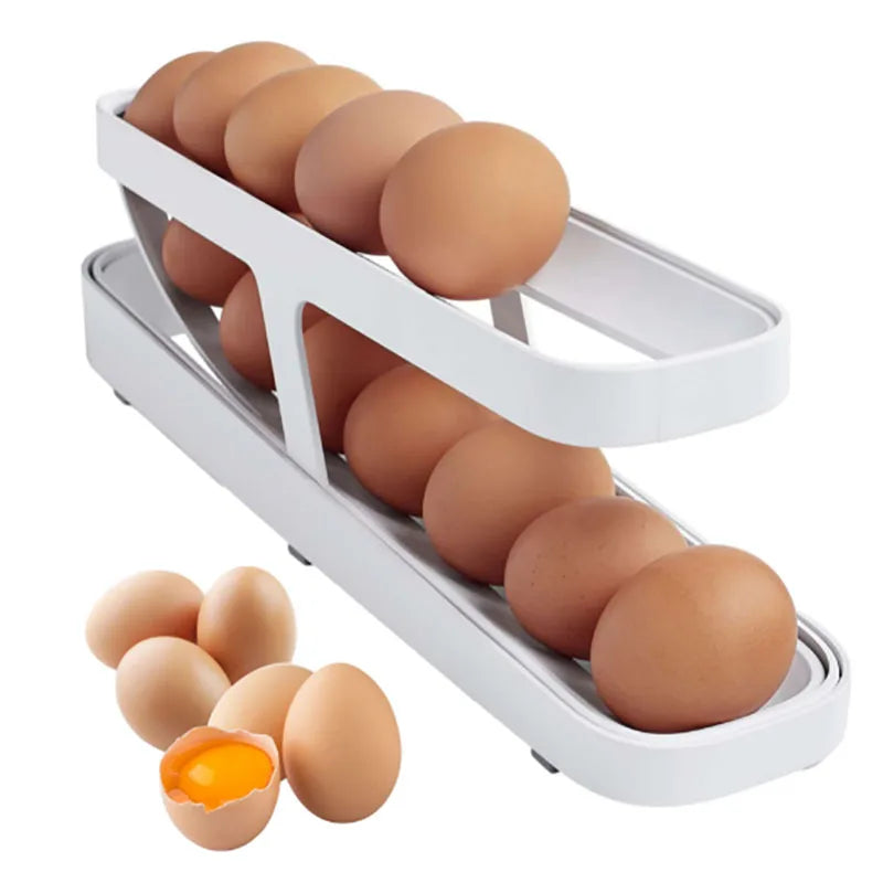 "O Armazenador de Ovos com Rolagem Automática - A solução inteligente para a sua cozinha!